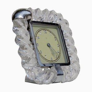 Art Deco Twisted Murano Glass Torchon Table Clock from Venini, 1930s-KGD-924308