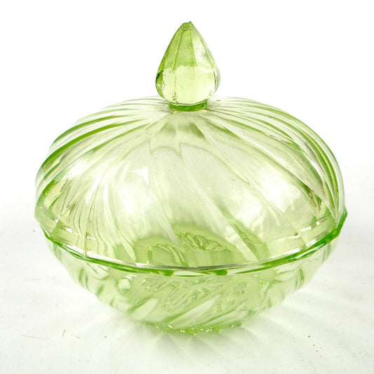 Art Deco Uranium Glass Candyer from Zawiercie Glassworks, Poland, 1950s