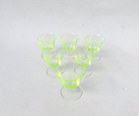 Art Deco Uranium Glass Liqueur Glasses, 1920s, Set of 6-EY-1445268