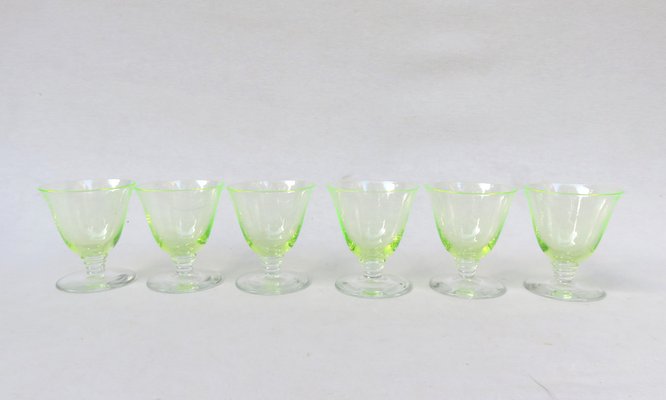 Art Deco Uranium Glass Liqueur Glasses, 1920s, Set of 6-EY-1445268