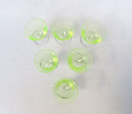 Art Deco Uranium Glass Liqueur Glasses, 1920s, Set of 6-EY-1445268