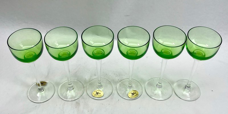 Art Deco Vaseline Glasses, 1955, Set of 6-MJY-1744890