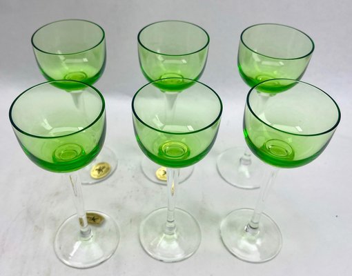 Art Deco Vaseline Glasses, 1955, Set of 6-MJY-1744890