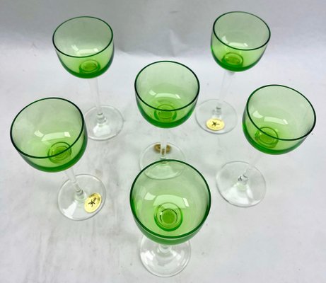 Art Deco Vaseline Glasses, 1955, Set of 6-MJY-1744890