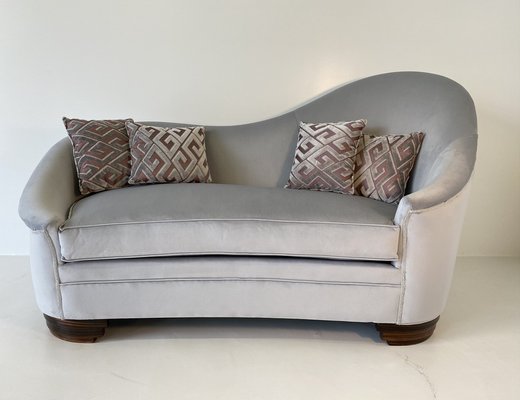 Art Deco Velvet and Macassar Sofa, 1950s-FF-954680