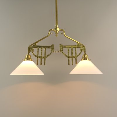 Art Deco Viennese Brass Hanging Lamp, 1920s-KDB-1716374