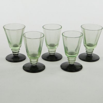 Art Deco Vodka Shot Glasses attributed to Hortensja Glassworks, Poland, 1950s, Set of 5-BKO-1802191