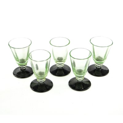 Art Deco Vodka Shot Glasses attributed to Hortensja Glassworks, Poland, 1950s, Set of 5-BKO-1802191