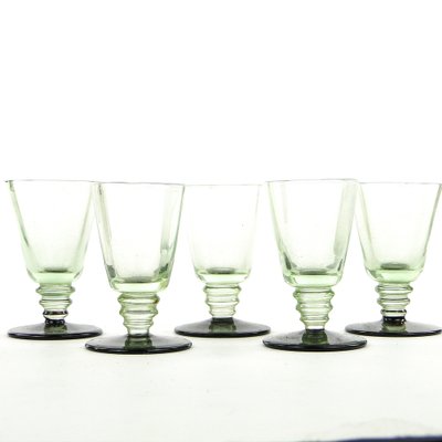 Art Deco Vodka Shot Glasses attributed to Hortensja Glassworks, Poland, 1950s, Set of 5-BKO-1802191