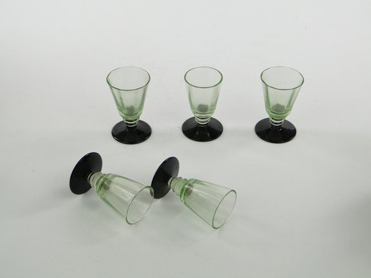 Art Deco Vodka Shot Glasses attributed to Hortensja Glassworks, Poland, 1950s, Set of 5-BKO-1802191