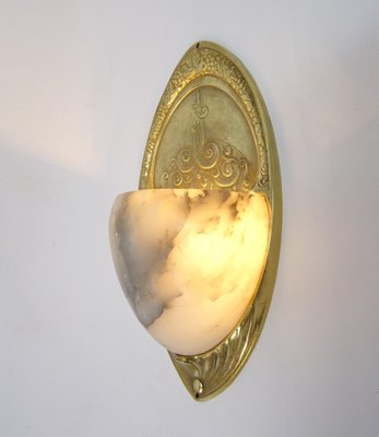 Art Deco Wall Lamp in Bronze and Alabaster, 1920s-FPY-1800528