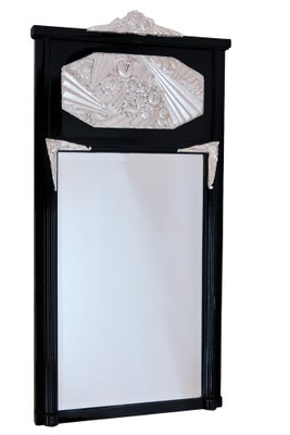 Art Deco Wall Mirror in Black Lacquer with Silvered Pattern, 1930s-CXC-1752366