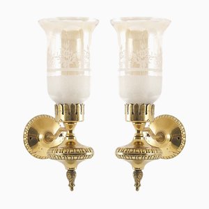 Art Deco Wall Sconces in Gilt Bronze & Murano Glass in the Style of Gio Ponti, Florence, 1940s, Set of 2-NJV-971810