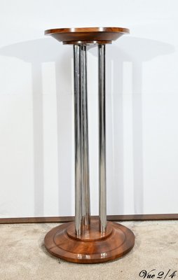 Art Deco Walnut and Chrome-Plated Metal Pedestal, 1930s-RVK-1751686