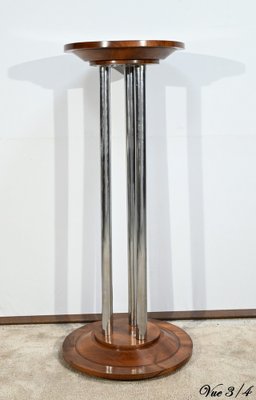 Art Deco Walnut and Chrome-Plated Metal Pedestal, 1930s-RVK-1751686