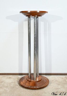 Art Deco Walnut and Chrome-Plated Metal Pedestal, 1930s-RVK-1751686