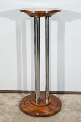 Art Deco Walnut and Chrome-Plated Metal Pedestal, 1930s-RVK-1751686