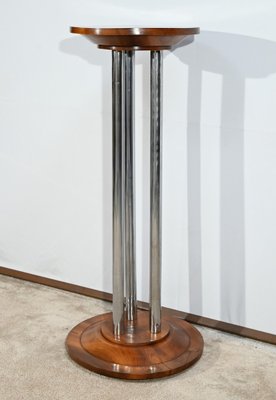 Art Deco Walnut and Chrome-Plated Metal Pedestal, 1930s-RVK-1751686