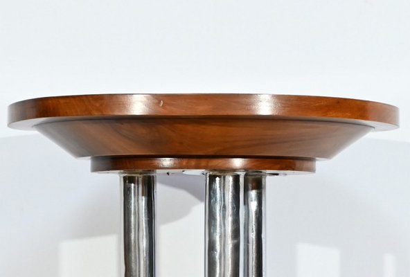 Art Deco Walnut and Chrome-Plated Metal Pedestal, 1930s-RVK-1751686