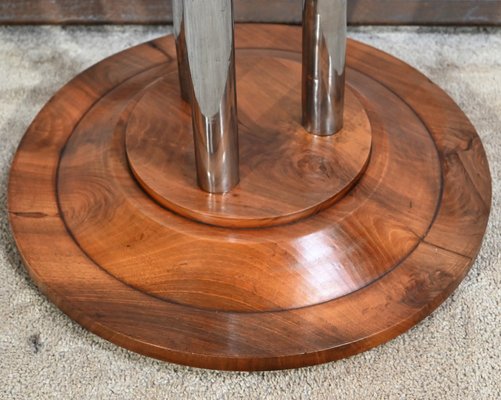 Art Deco Walnut and Chrome-Plated Metal Pedestal, 1930s-RVK-1751686