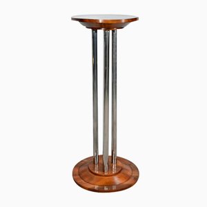 Art Deco Walnut and Chrome-Plated Metal Pedestal, 1930s-RVK-1751686