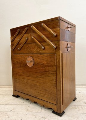 Art Deco Walnut Cantilever Sewing Box, 1920s-WZZ-1767566