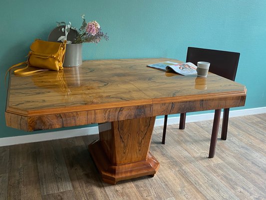 Art Deco Walnut Dining Table, 1950s-TEB-707140