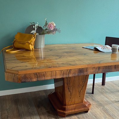 Art Deco Walnut Dining Table, 1950s-TEB-707140