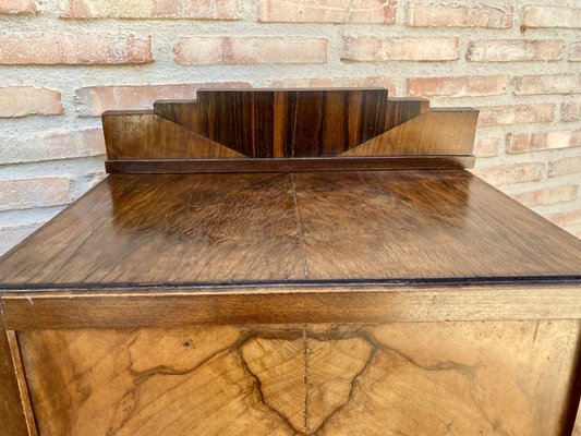 Art Deco Walnut Slab Side Cabinets or Nightstands with Carved Base, 1930s, Set of 2-NOU-1109355