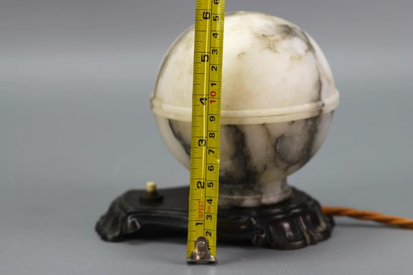 Art Deco White and Black Alabaster Globe Sphere Night Lamp, 1930s-KEG-1290493