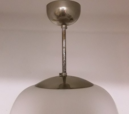 Art Deco White Glass & Chromed Metal Ceiling Lamp, 1930s-HOI-1134277