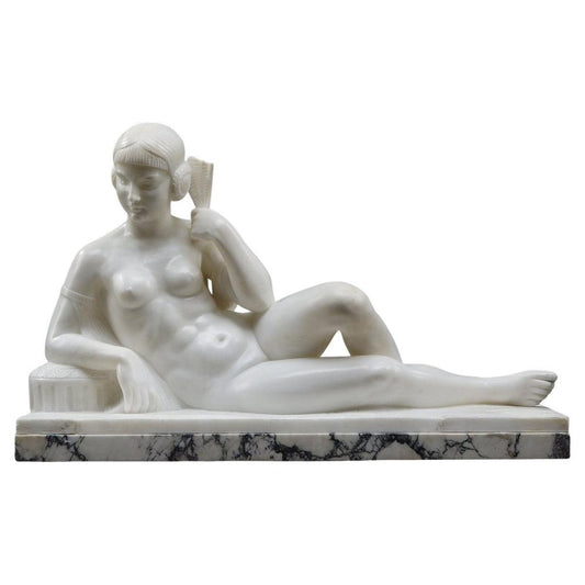 Art Deco White Marble Odalisque, 1930s