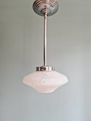 Art Deco White Speckled Glass Suspension, 1930s