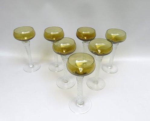 Art Deco Wine Glasses in Crystal Glass, 1920s, Set of 7-EY-1408690