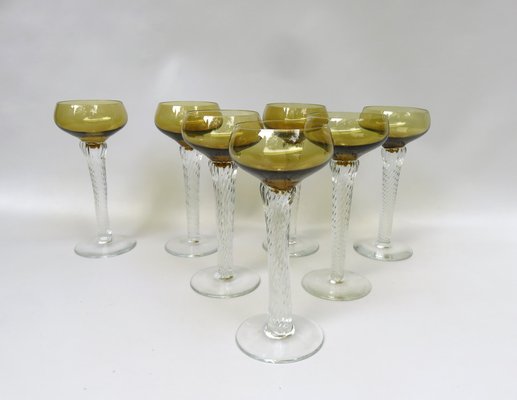 Art Deco Wine Glasses in Crystal Glass, 1920s, Set of 7-EY-1408690