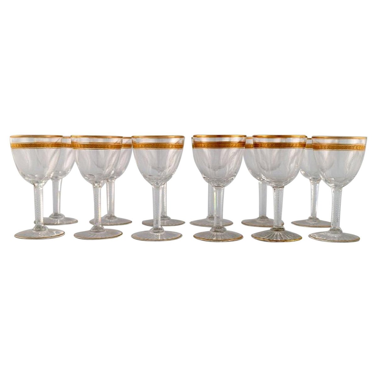 Art Deco Wine Glasses in Crystal Glass from Baccarat, France, 1930s, Set of 12