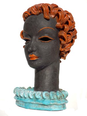 Art Deco Woman's Head in Ceramic by Rudolf Knörlein for Goldscheider, Vienna, Austria, 1930s-KGD-1772467