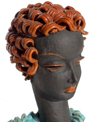 Art Deco Woman's Head in Ceramic by Rudolf Knörlein for Goldscheider, Vienna, Austria, 1930s-KGD-1772467