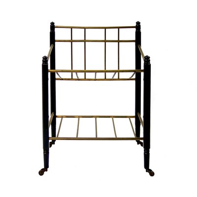 Art Deco Wood and Brass Magazine Stand on Wheels from Ernst Rockhausen & Söhne-RY-716429