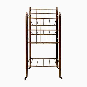 Art Deco Wood and Brass Magazine Stand on Wheels from Ernst Rockhausen & Söhne-RY-659472