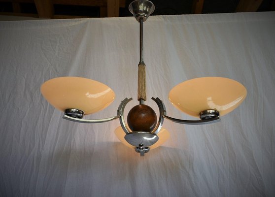 Art Deco Wood and Chrome Chandelier, 1931-TZ-1005766