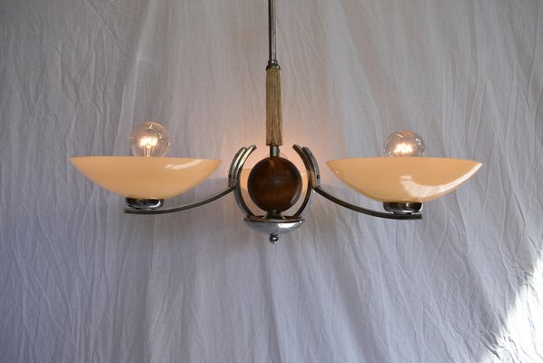 Art Deco Wood and Chrome Chandelier, 1931-TZ-1005766