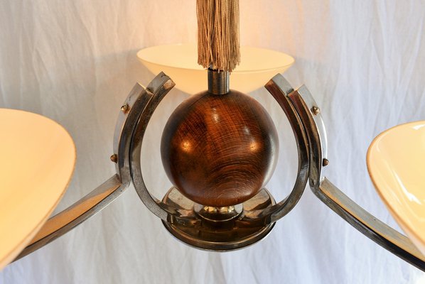 Art Deco Wood and Chrome Chandelier, 1931-TZ-1005766