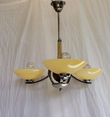 Art Deco Wood and Chrome Chandelier, 1931-TZ-1005766