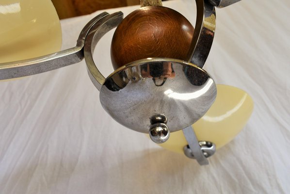 Art Deco Wood and Chrome Chandelier, 1931-TZ-1005766