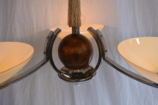 Art Deco Wood and Chrome Chandelier, 1931-TZ-1005766