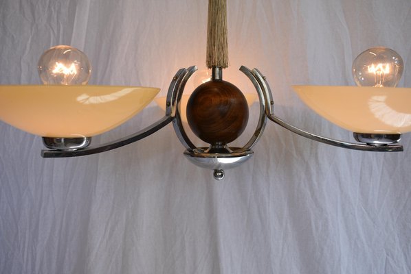 Art Deco Wood and Chrome Chandelier, 1931-TZ-1005766