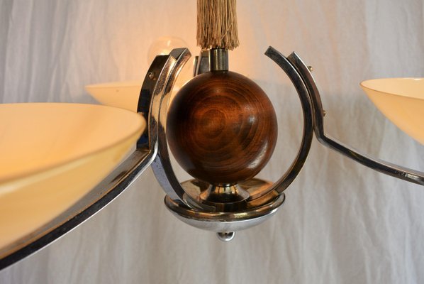 Art Deco Wood and Chrome Chandelier, 1931-TZ-1005766