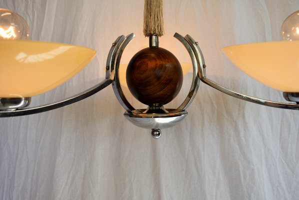 Art Deco Wood and Chrome Chandelier, 1931-TZ-1005766