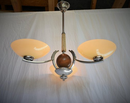 Art Deco Wood and Chrome Chandelier, 1931-TZ-1005766